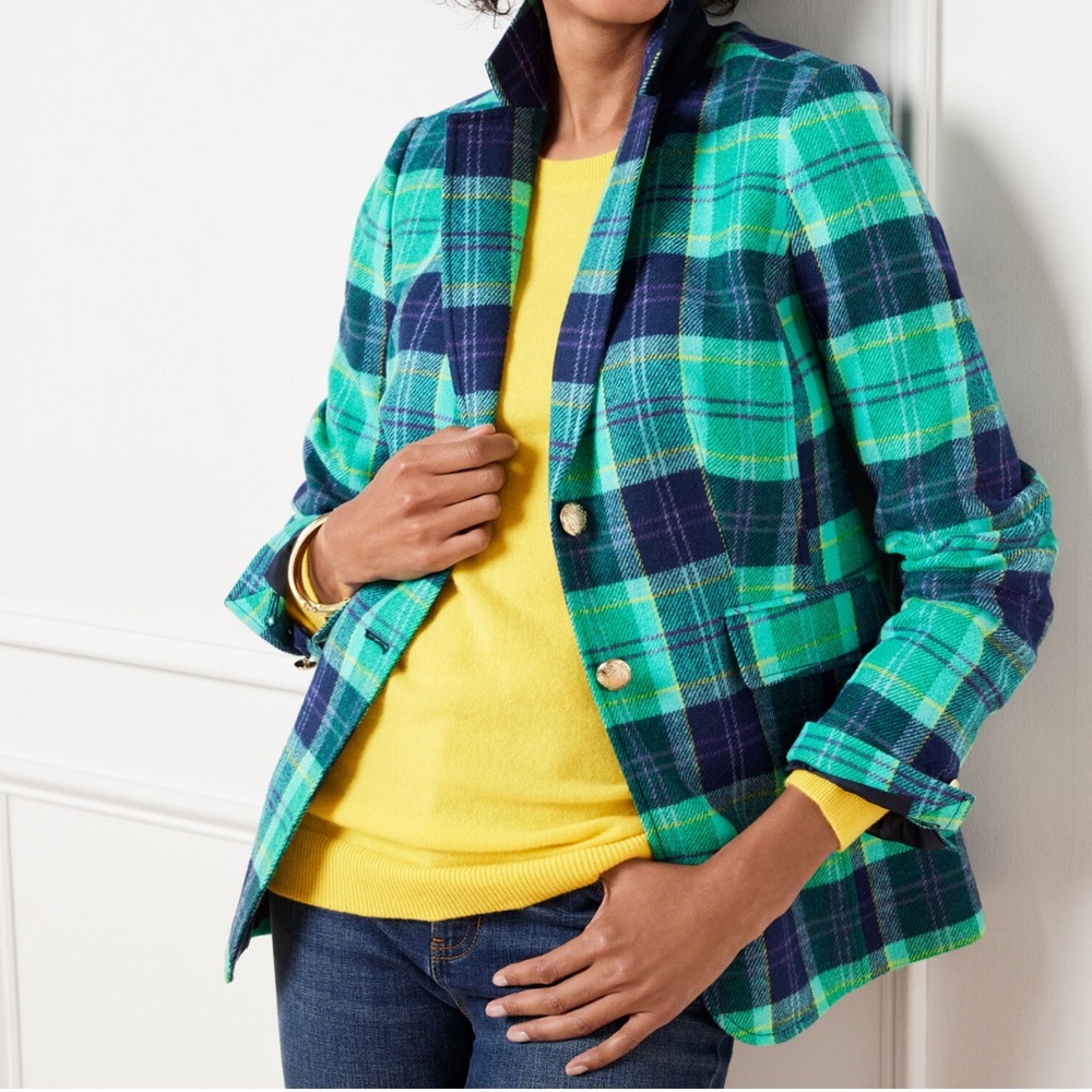 Talbots Classic Shetland Blazer - Aspen Plaid Size 12 petite
